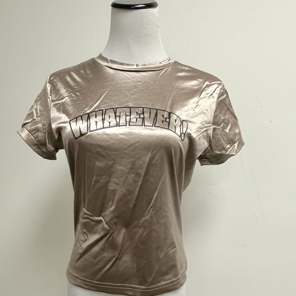 Cement vintage champagne stretch short sleeve top WHATEVER  L